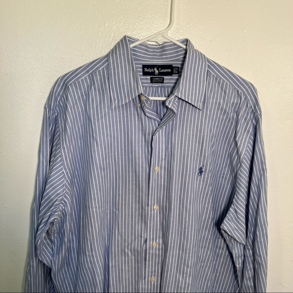 Ralph Lauren Button Down Oxford Dress Shirt Blue White Stripes - Picture 3 of 11